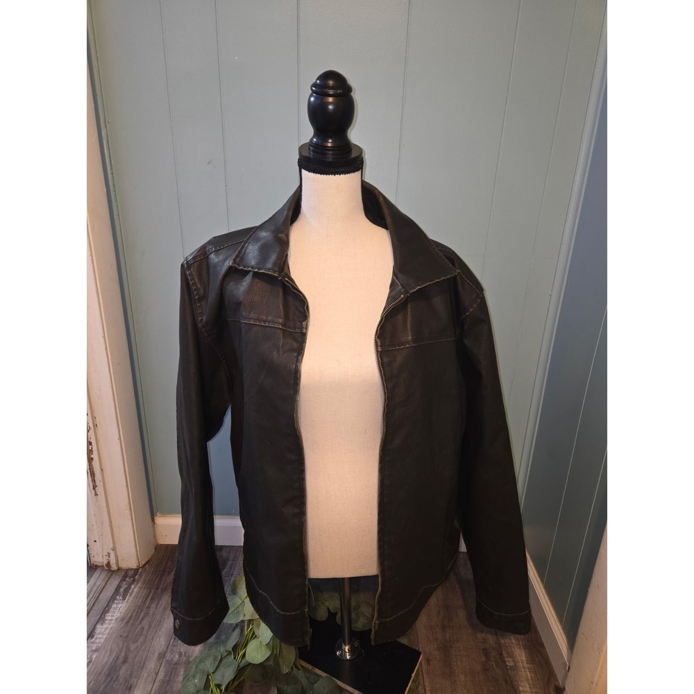 VTG Arizona Jean Co Faux Leather Jacket XL Quilted Lined Y2K Moto Biker Grunge